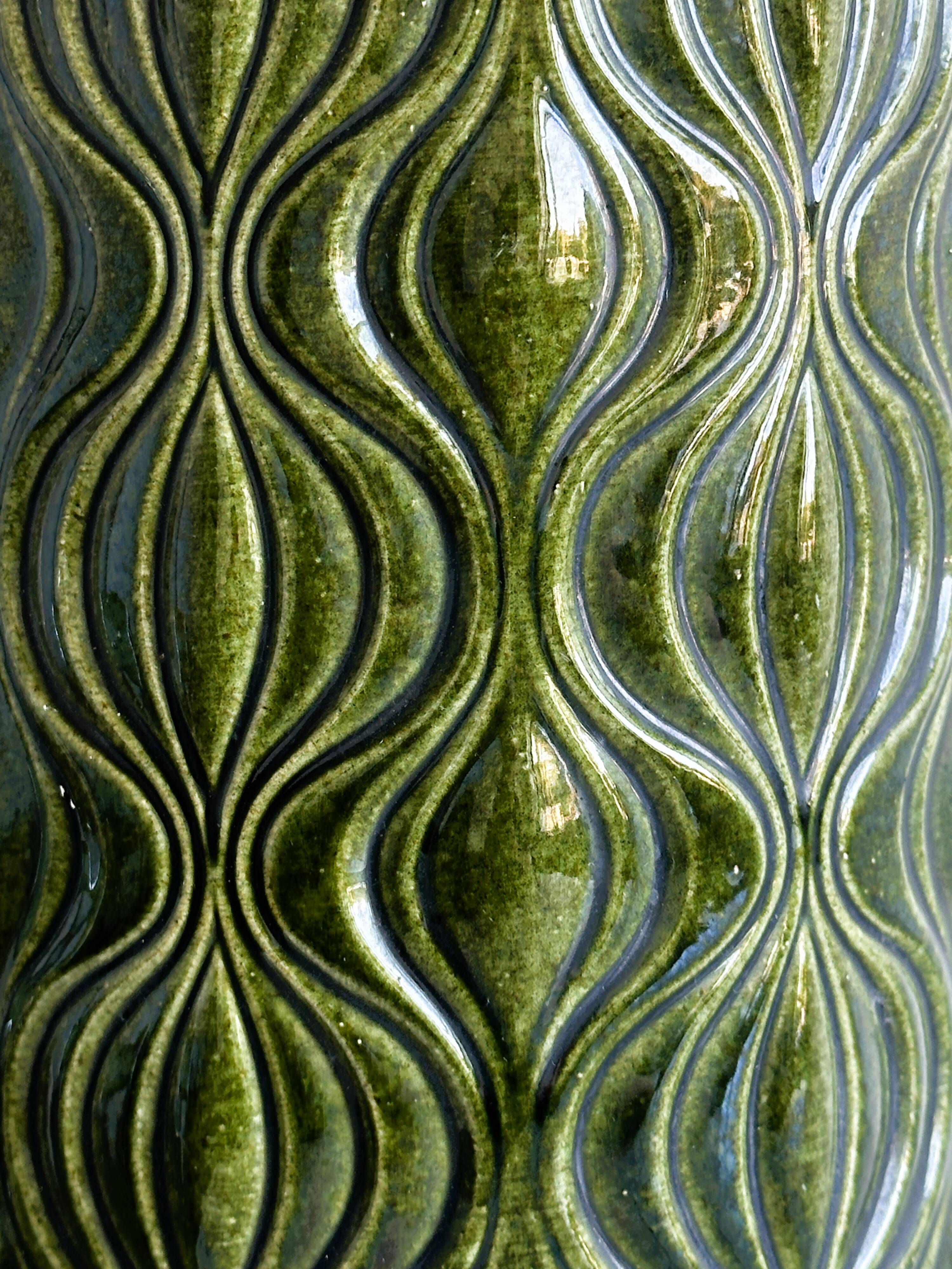 Large textured green ceramic vase