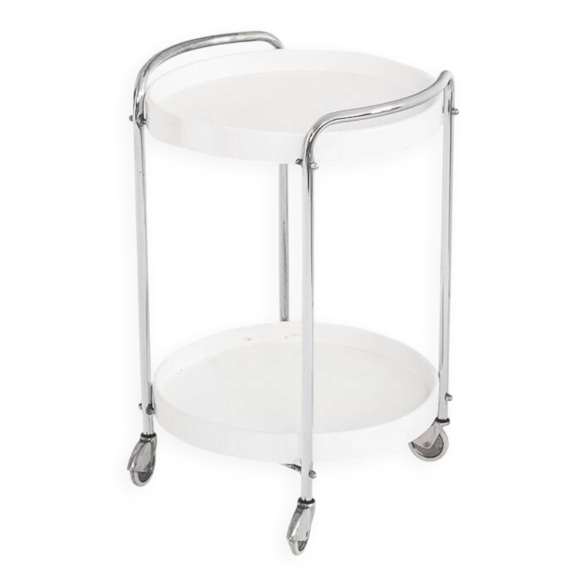 Vintage side table on casters. Chrome-plated iron and plastic. France, 1970s