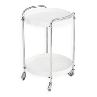 Table d'appoint vintage à roulettes. Fer chromé et plastique. France, 1970s
