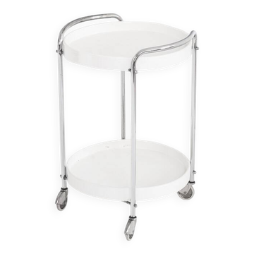 Table d'appoint vintage à roulettes. Fer chromé et plastique. France, 1970s