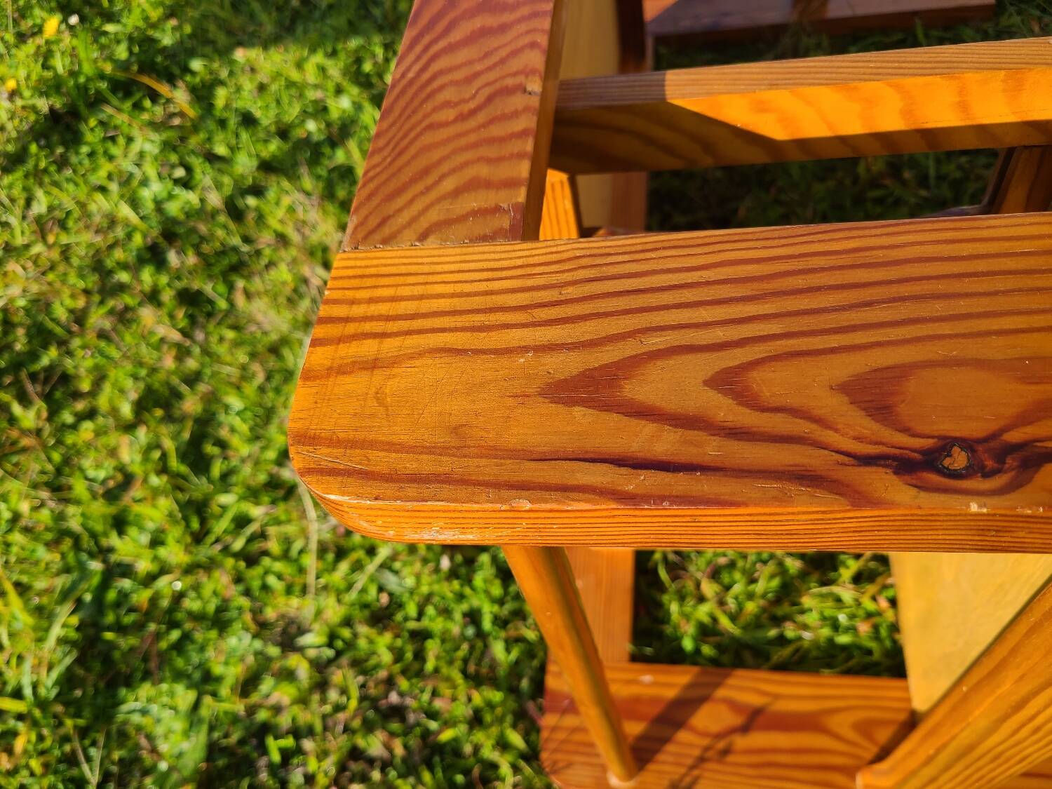 Pine coffee table, 1970s marquetry top, vinyl record rack.