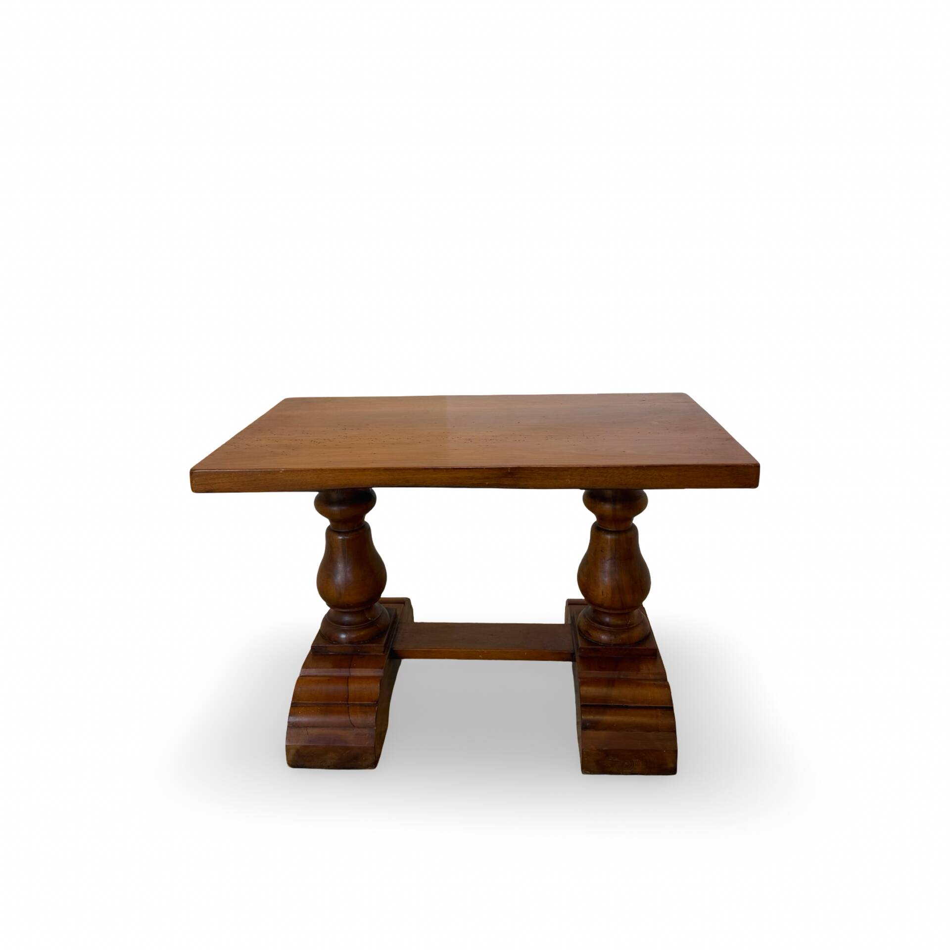 A small, rustic walnut wooden table, crafted from solid walnut wood, 1
