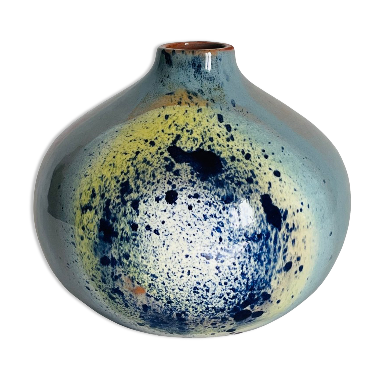 Vase goutte d'eau en terre cuite émaillée bleu