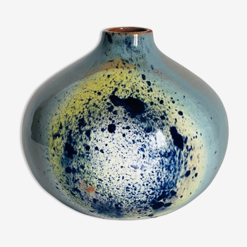 Blue enamelled terracotta water drop vase