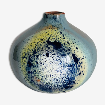 Vase goutte d'eau en terre cuite émaillée bleu