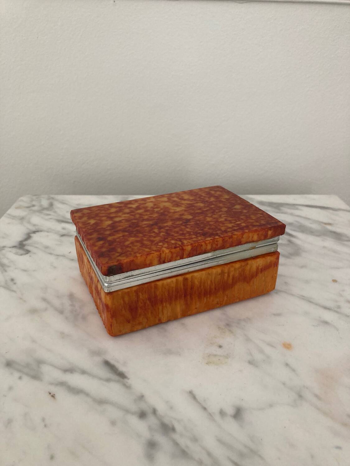 Vintage box in orange alabaster and chrome metal, Italy 1970s