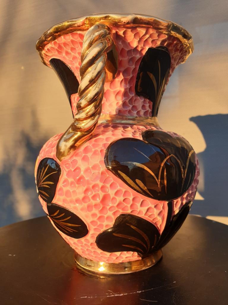 Vase Vallauris 1950 rose noir et jaune