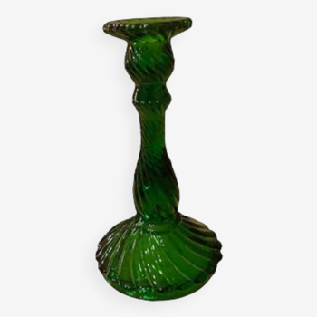 Vintage twisted green molded glass candle holder