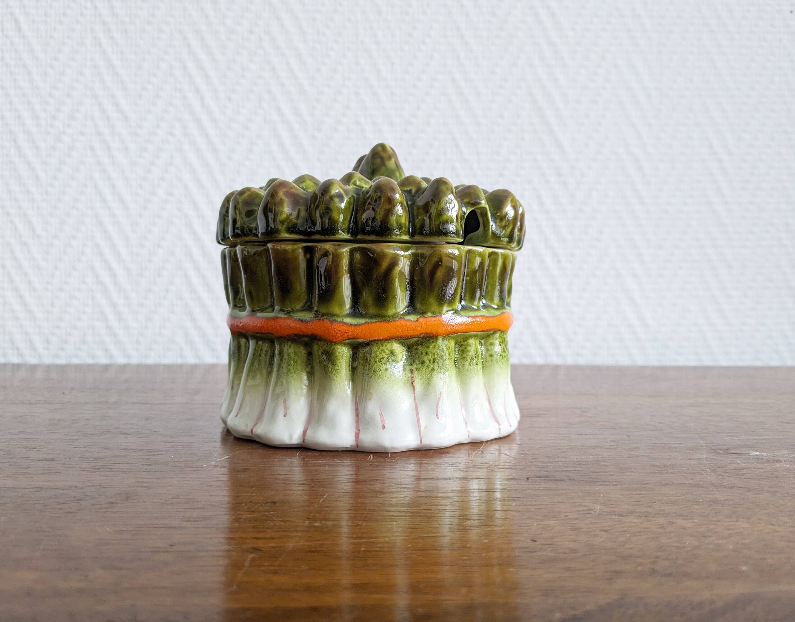 Vintage asparagus tableware sauce container, Italian majolica