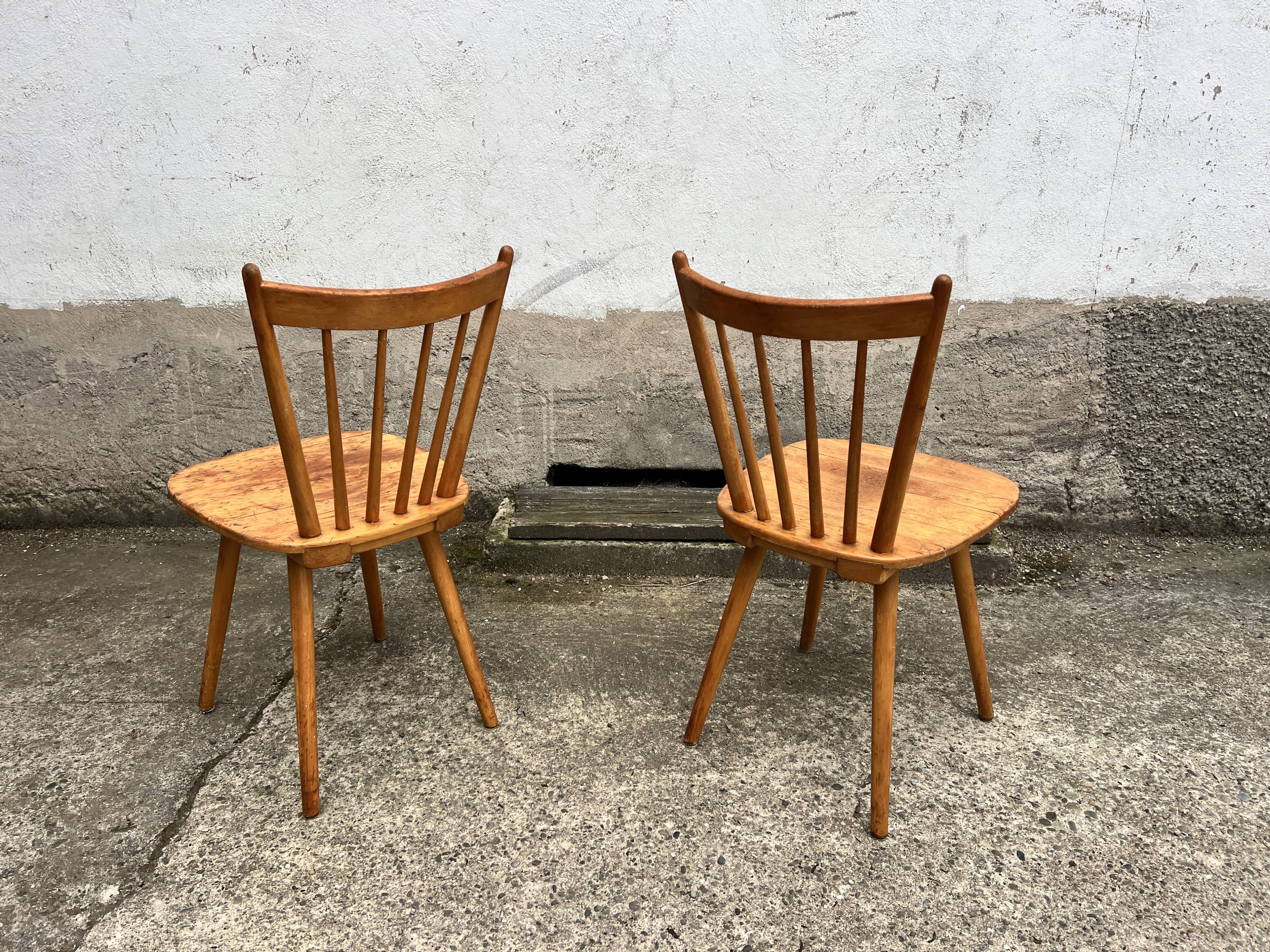 Set of 4 vintage beech bistro chairs – compass legs