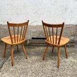 Set of 4 vintage beech bistro chairs – compass legs