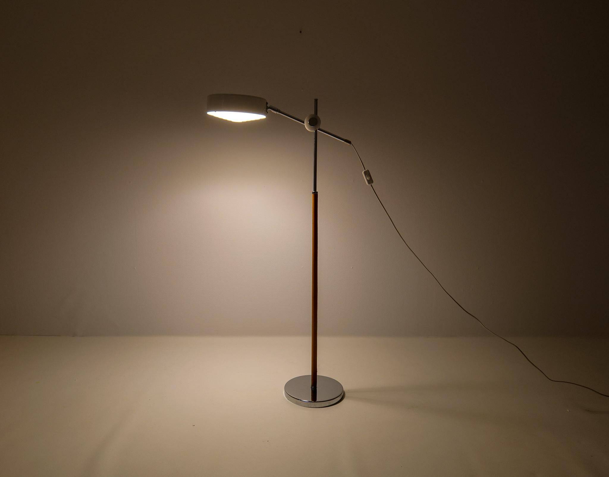 Vintage chrome leather floor lamp mid-century Atelje Lyktan, Sweden