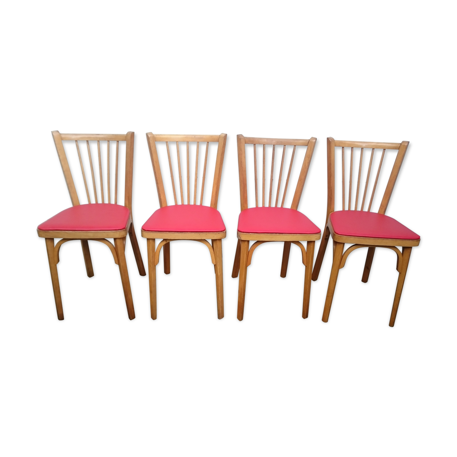 Lot of 4 red Baumann bistro chairs