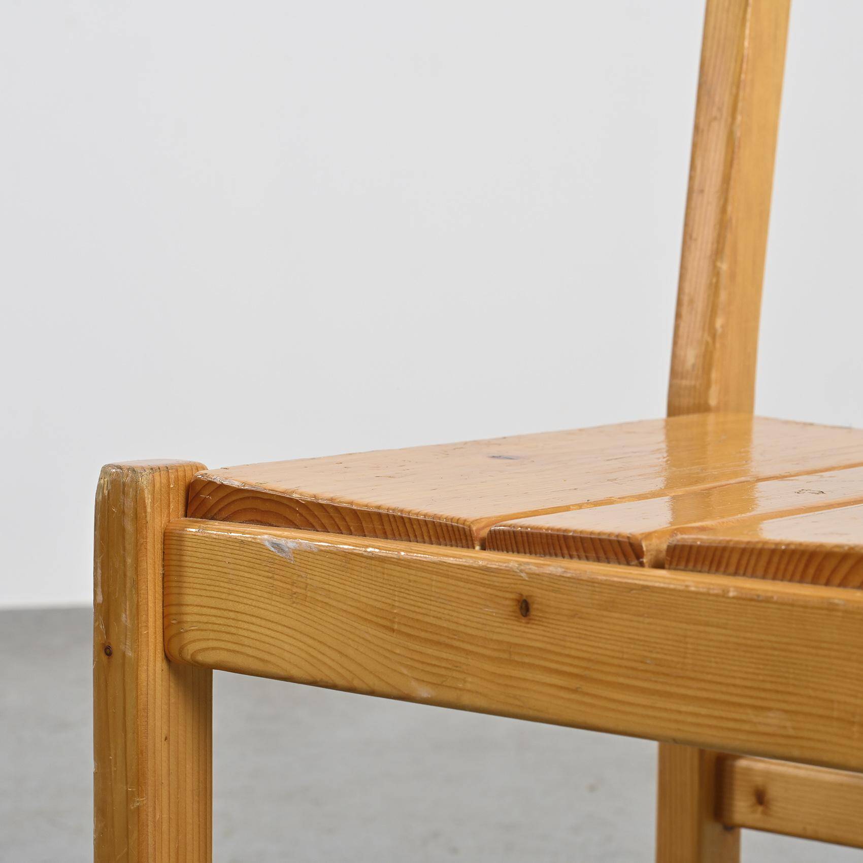 Set of six solid pine chairs by Maison Regain