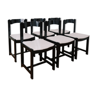 6 chaises noires laquées et bouclette