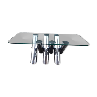 Coffee table space age smoked glass and chromed metal