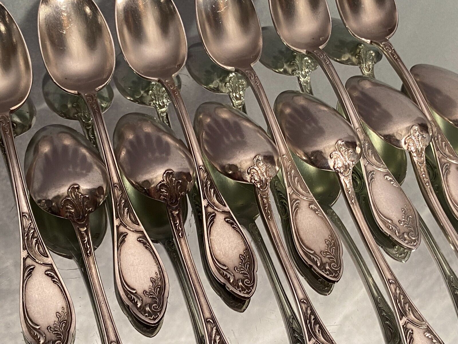 Suite of 12 small silver metal spoons in Louis XV style