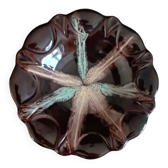 Round plate fruit bowl, glazed stoneware. Vintage. Germany.