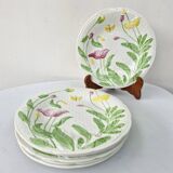 6 Rare Vintage Gien Earthenware Poppies Dessert Plates 60s