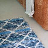Recycled cotton handcrafted rug - Reversible - Blue and ecru
