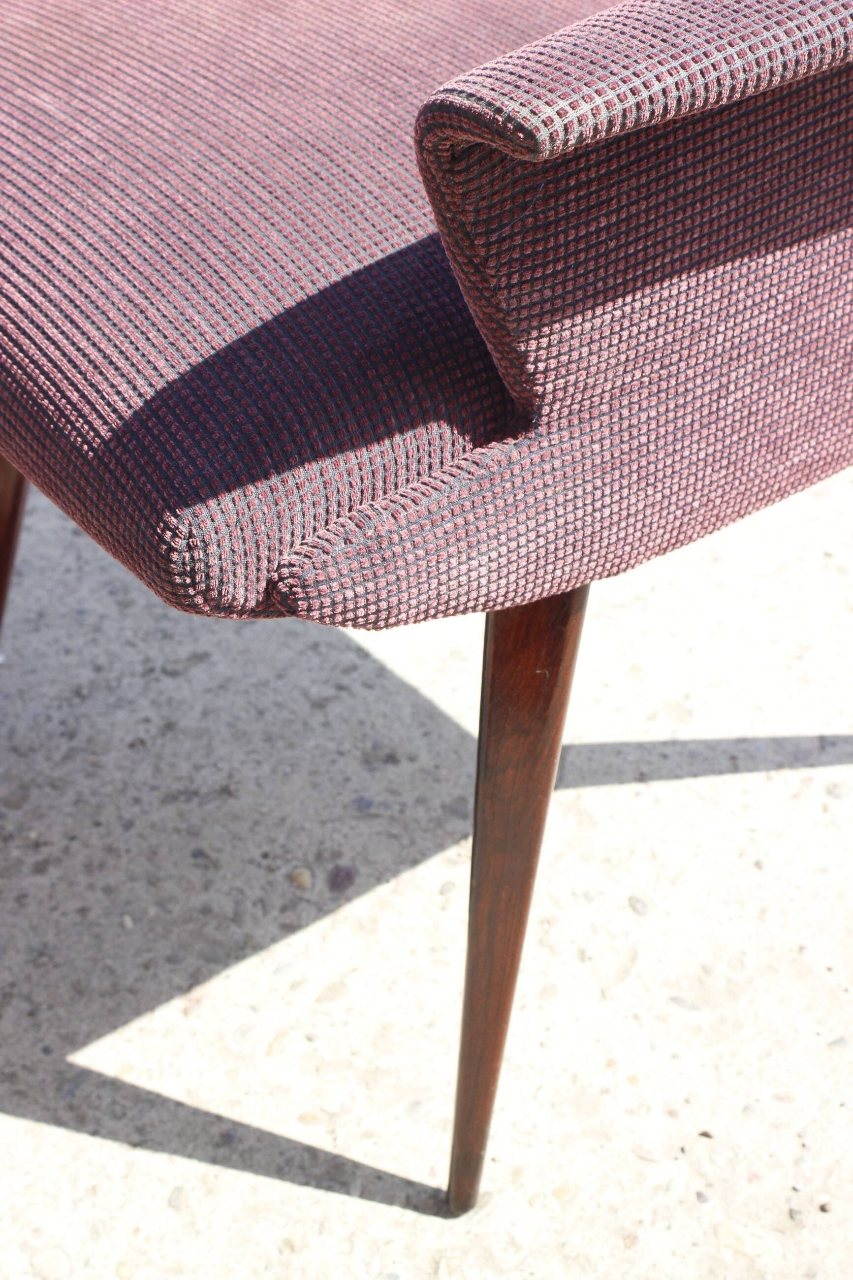 Pair of vintage purple velvet compass foot armchairs 1950s