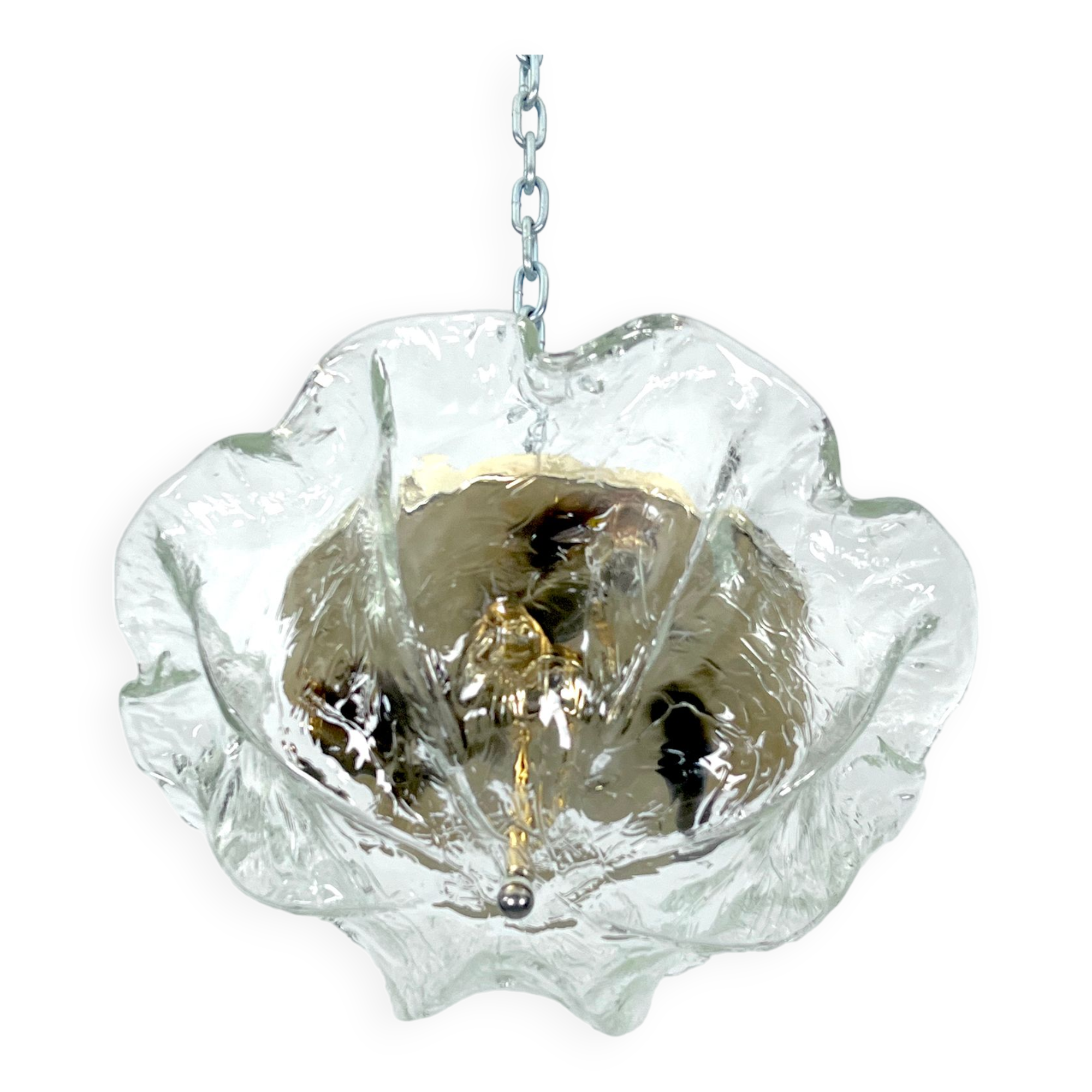Vintage La Murrina ceiling lamp in clear Murano glass and brass. Italy 1980s