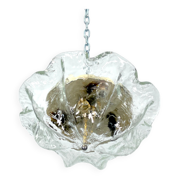 Lampe de plafond vintage La Murrina en verre de Murano clair et en laiton. Italie années 1980.