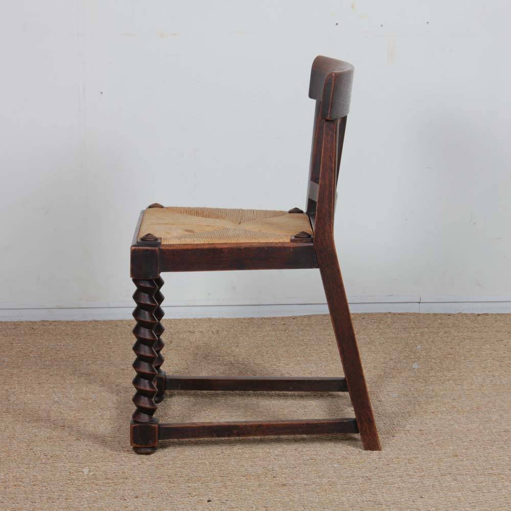 Set of 8 wooden chairs, Breton work from the 1940s.