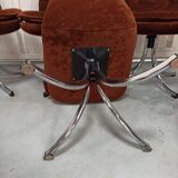 Set of 6 chrome velvet bucket chairs from the 70s