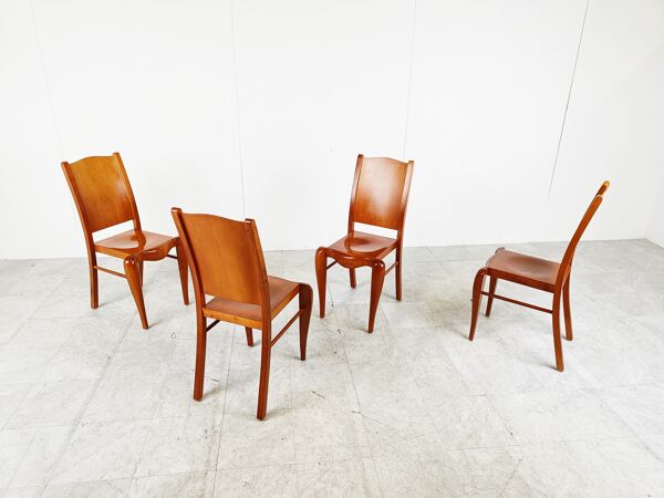 Set de 4 chaises de salle à manger en bois par Philippe Starck 1989