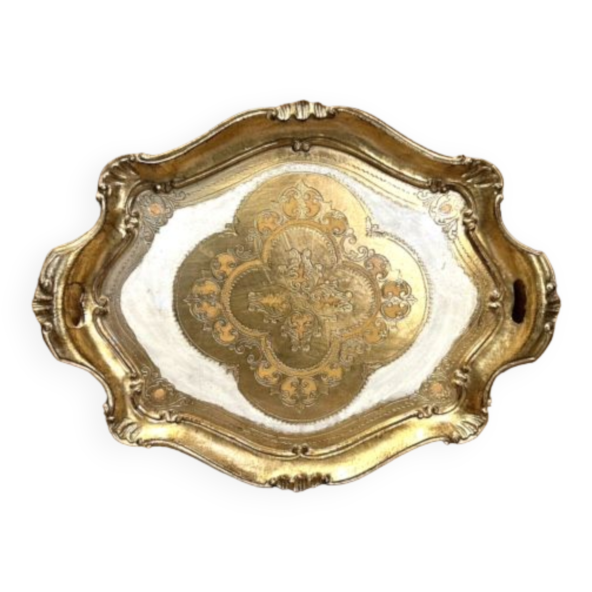 Old florentine tray painted wood, gilded, vintage 60,70