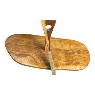 Free-form cheese board made of olive wood