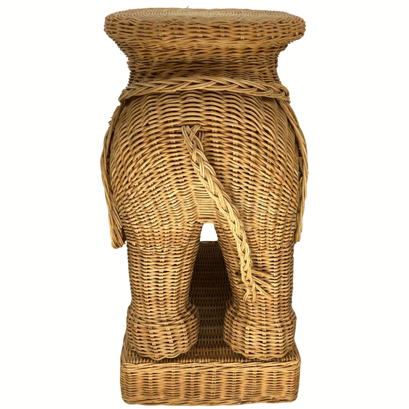 Rattan bamboo wicker elephant pedestal or side table, 1970s