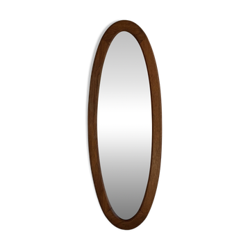 Vintage oval mirror in oak with bevelled glass H120 W43 D2