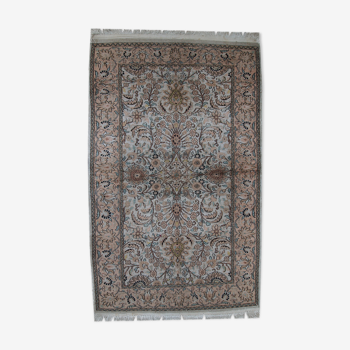 Vintage silk carpet Indian indo tabriz done hand 100x162cm 1950 s