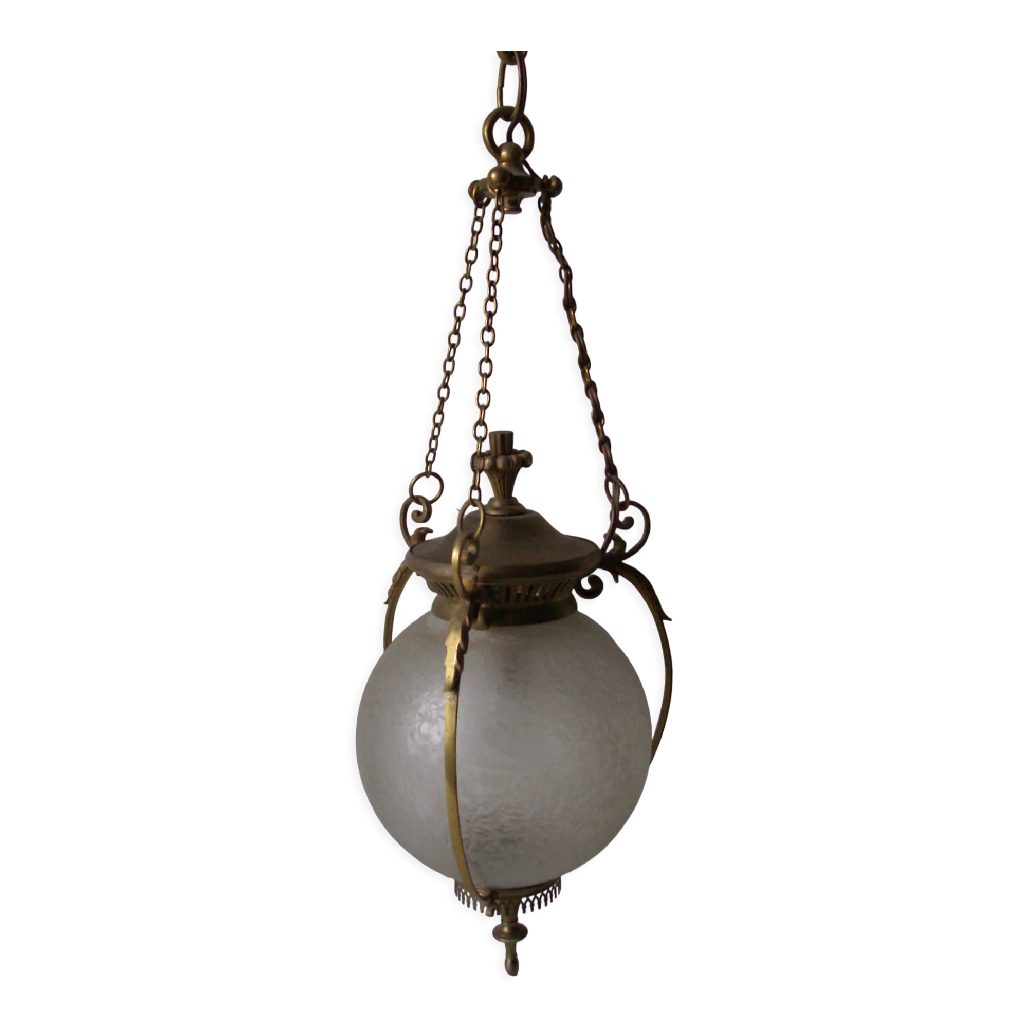 Suspension in bronze and engraved glass