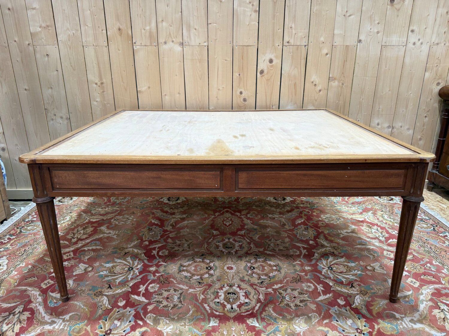 Flat desk – Louis XVI style – Stained beech – To be reupholstered