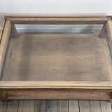 Brutalist oak coffee table with a glass top