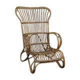 Belse 8 armchair in patinated rattan with high back Dutch Design 1950