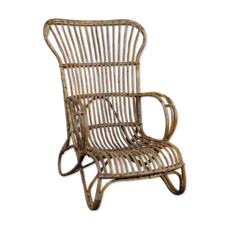 Belse 8 armchair in patinated rattan with high back Dutch Design 1950