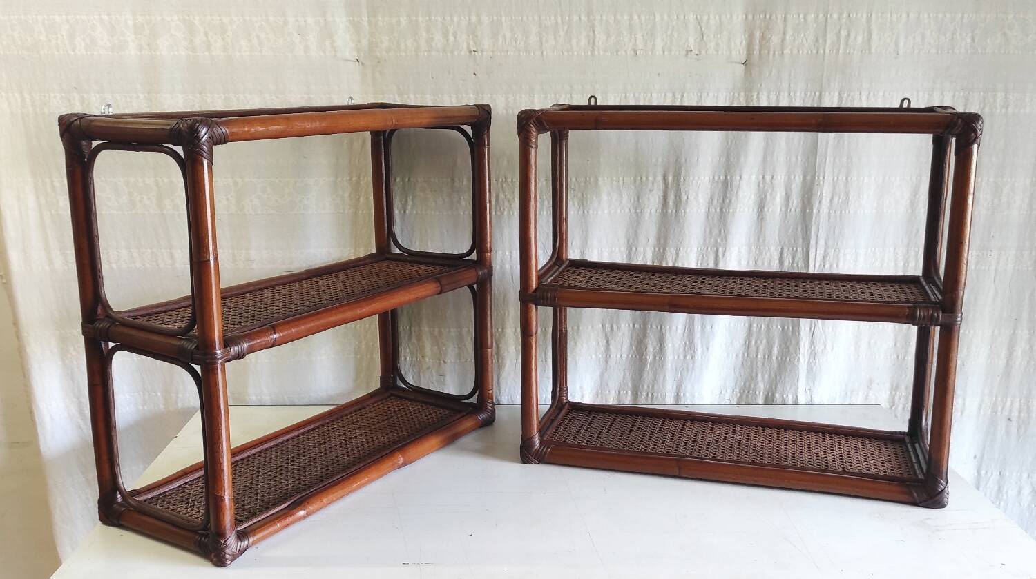 Rattan and cane wall shelf - late 20th century