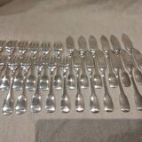 12 fish cutlery sets 24p silver plated metal goldsmith Francia uni-flat