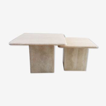 Set of 2 vintage travertine coffee tables or side tables