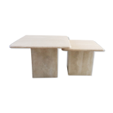 Set of 2 vintage travertine coffee tables or side tables