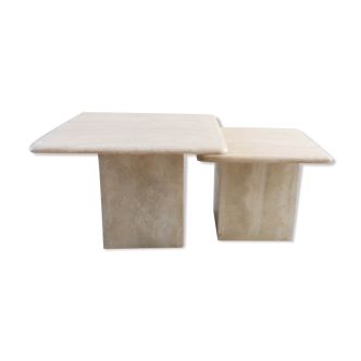 Set of 2 vintage travertine coffee tables or side tables