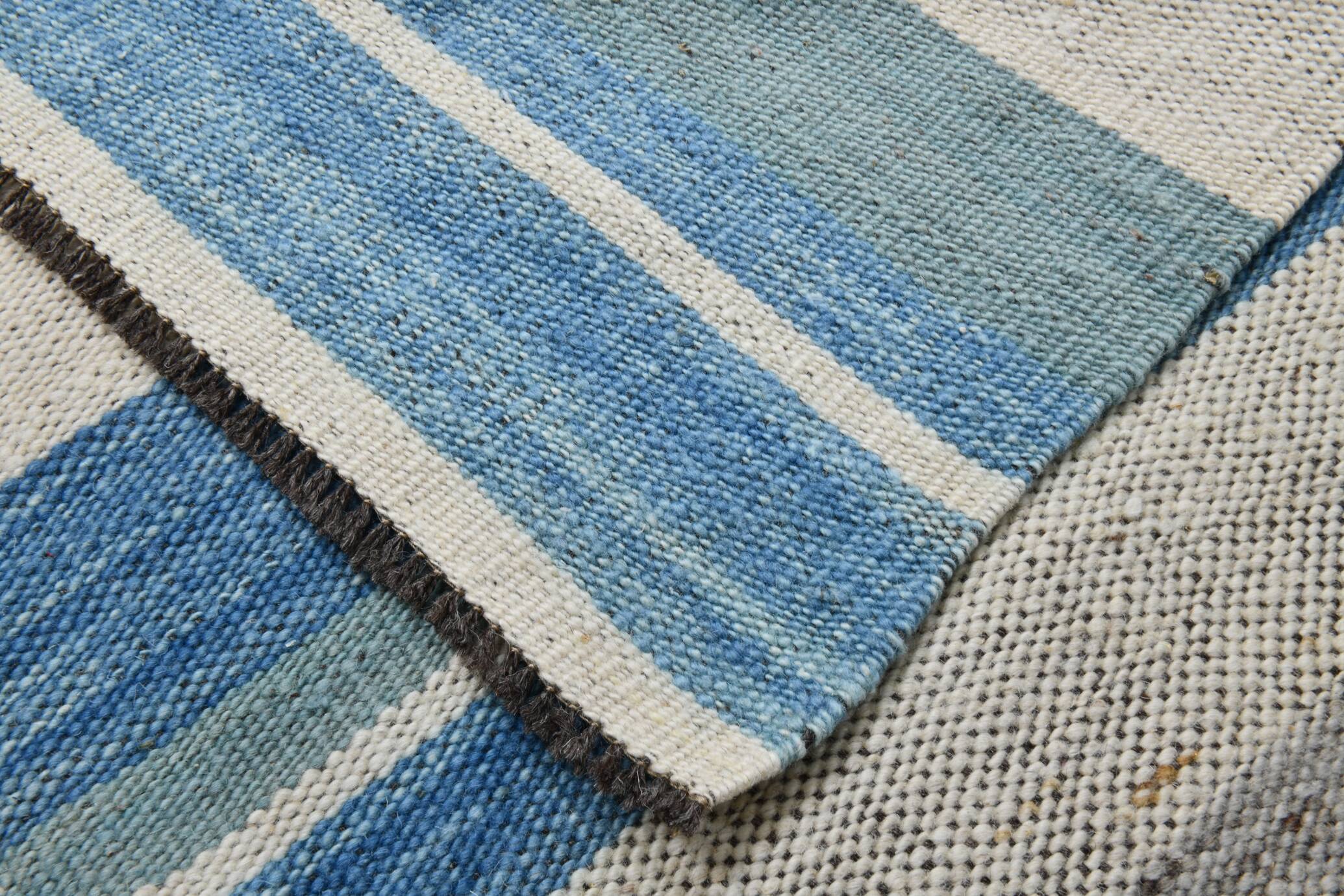 8x12 Light Blue & Off White Large Kilim Rug, 260x361Cm
