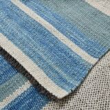 8x12 Light Blue & Off White Large Kilim Rug, 260x361Cm