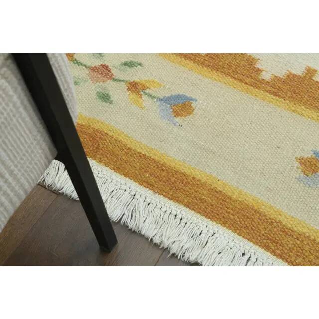 1970s Vintage Turkish Oushak Handmade Wool Cotton Cream Area Rug 171x222