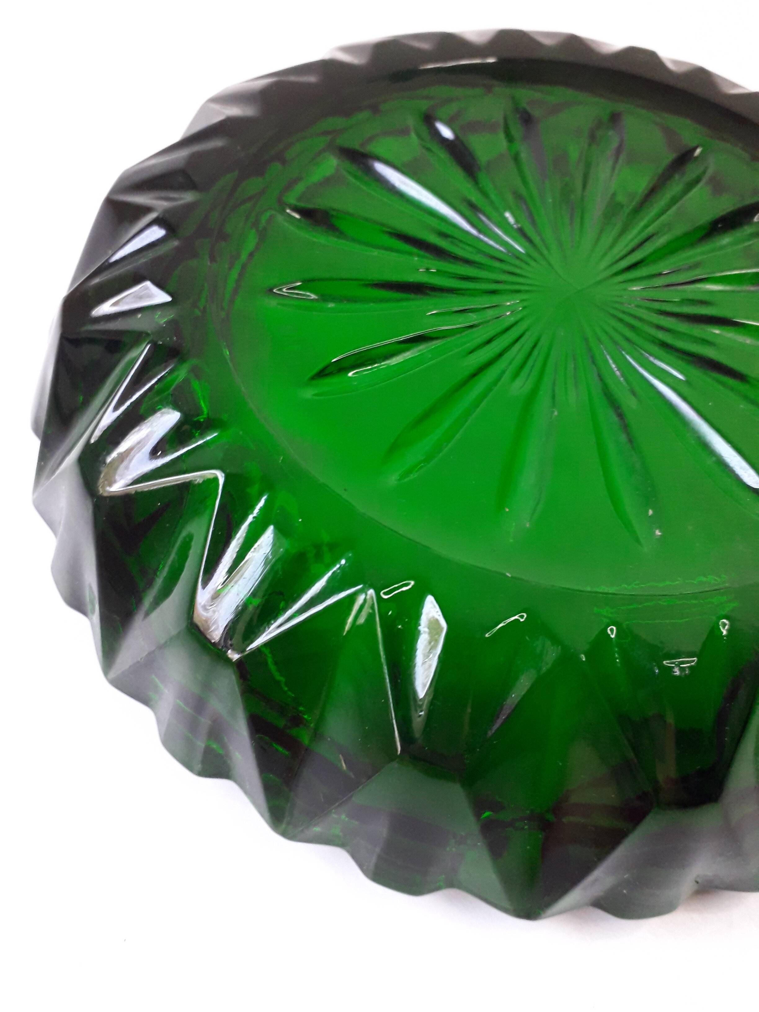 Vintage green moulded glass ashtray