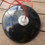 Black hanging lamp in enamelled sheet metal